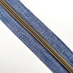 Rits denim met antiek messing/bronzen tandjes