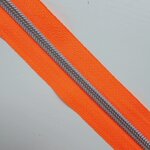 Rits fluo oranje met nikkel/zilveren tandjes