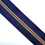 Rits diep donkerblauw met antiek messing/bronzen tandjes