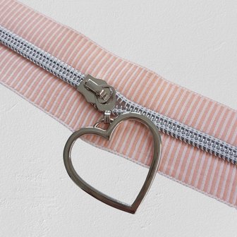 Striped zipper pink with silver 6 mm