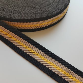 Tassenband 30 mm arrow striped zwart/sand/geel