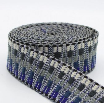 Tassenband 38/40 mm Ethnic blauw/grijs/zwart