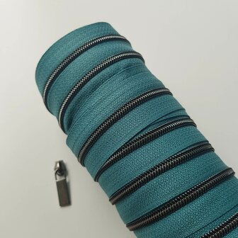 Rits teal met gun black tandjes 4 mm