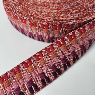 Tassenband 38 mm Ethnic rood/cognac/roze/orchid