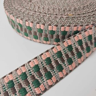 Tassenband 38 mm Ethnic roze/groen/bruin