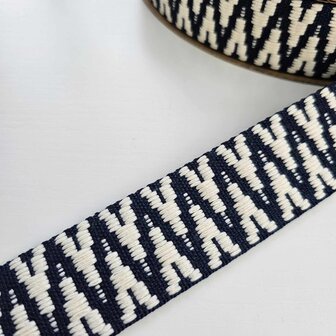 Tassenband 38/40 mm Ethnic ecru/donkerblauw