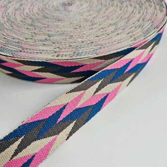 Tassenband 38/40 mm Parallels ecru/roze/kobalt/grijs