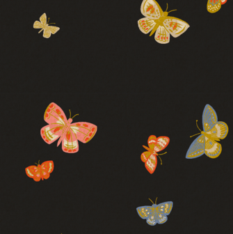 English Rose - Butterfly House - Black Canvas Metallic Fabric