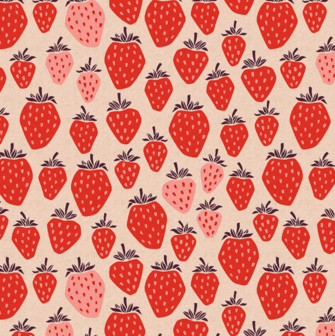 Under the Apple Tree - Queen of Berries - True Red Unbleached Canvas