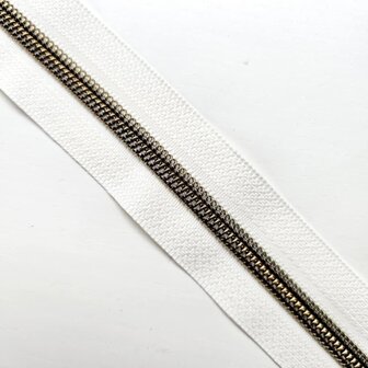 Rits ecru met antiek messing/bronzen tandjes