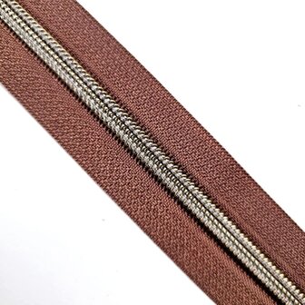 Rits hazelnoot met antiek messing/bronzen tandjes