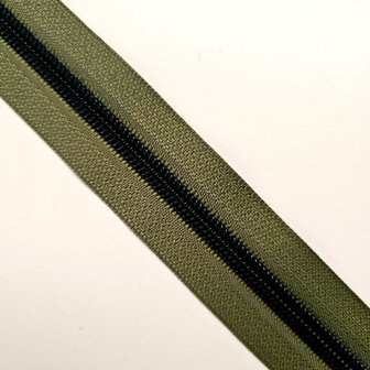 Rits dark olive met mat zwarte tandjes