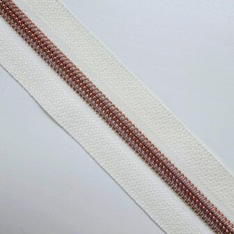 Rits ecru met ros&eacute; tandjes