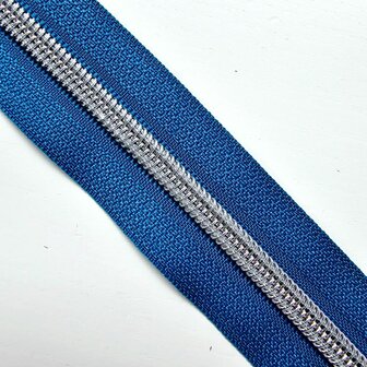 Rits dark petrol met nikkel/zilveren tandjes