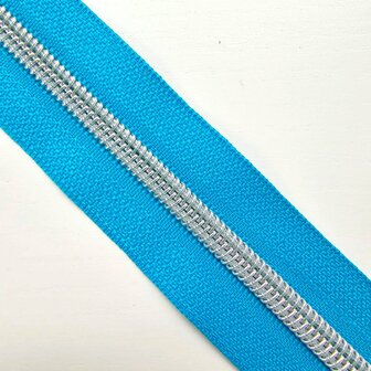 Rits azuur met nikkel/zilveren tandjes