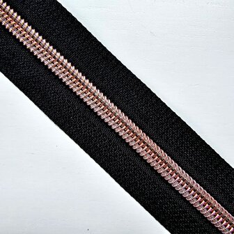 Rits zwart met ros&eacute; tandjes