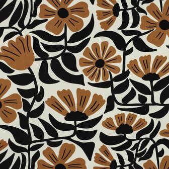 Canvas Bloemen Zwart/Oker/Ecru
