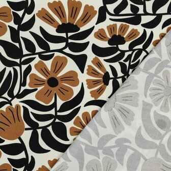 Canvas Bloemen Zwart/Oker/Ecru