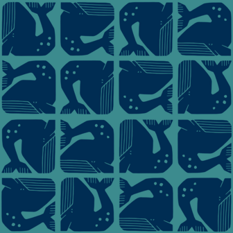 By The Seaside - Grumpy Whale - Navy Katoen