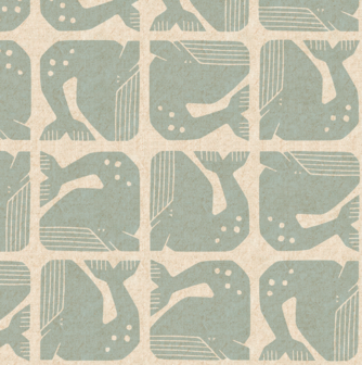 By The Seaside - Grumpy Whale - Sky Blue Unbleached Katoen