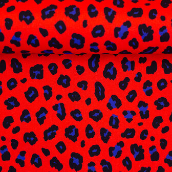Canvas Leopard rood/kobalt