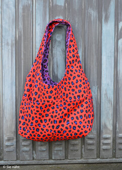 Canvas Leopard rood/kobalt