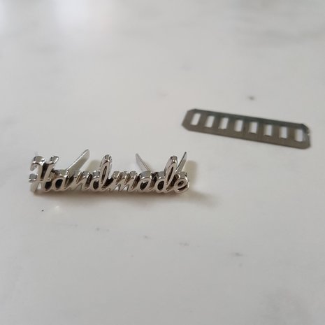 'Handmade' label zilver/nikkel written