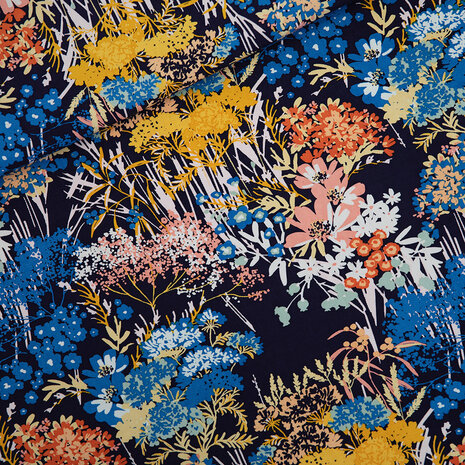 Wild Flowers - Katoen Canvas Gabardine Twill Avondblauw