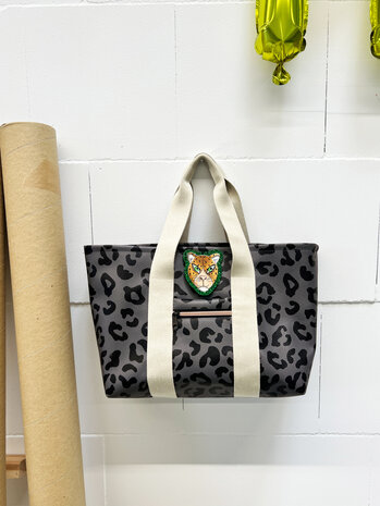 Kunstleer Leopard Grijs/Zwart