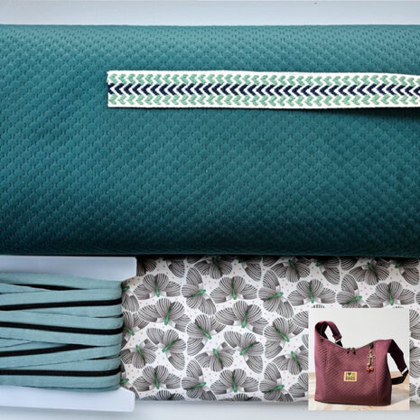 DIY pakket - Esmee tas Fluweel Teal / Gardening Girl Gray