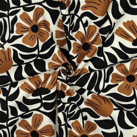 Canvas Bloemen Zwart/Oker/Ecru