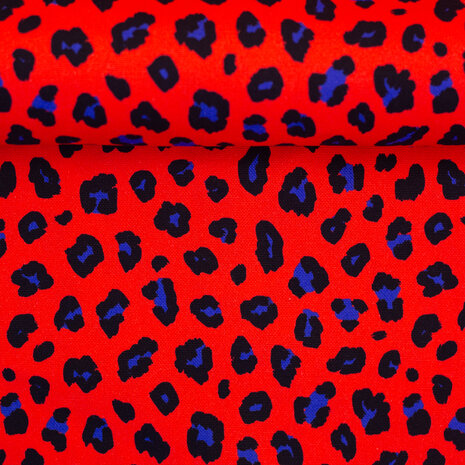 Canvas Leopard rood/kobalt