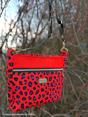 Canvas Leopard rood/kobalt