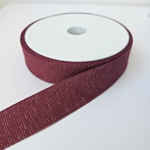 Tassenband 30 mm hibiscus/bordeaux met glitter