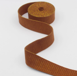 Tassenband 30 mm cognac met gouden glitter